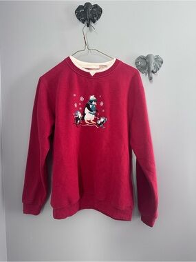 Women’s Red Penguin Holiday Sweatshirt Vintage Ugly Xmas Christmas Sweater